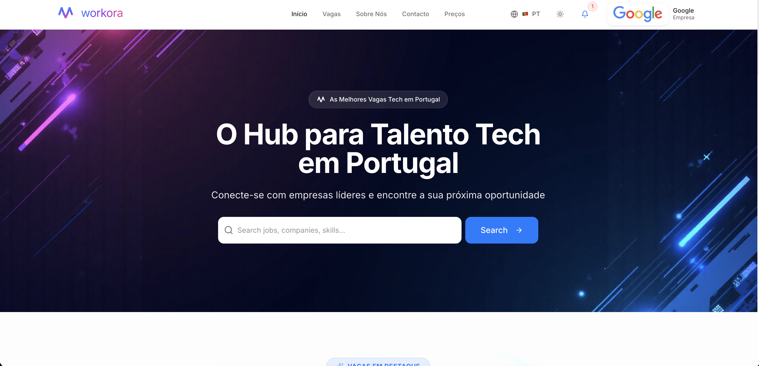 Workora landing page presenting the AI-powered recruitment platform